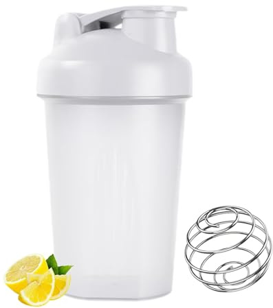 FGTOPBY Protein Shaker, Proteinshaker Flasche,Shaker Proteinshake,400ml Eiweiß Shaker, proteinshaker mit Messskala & Kugel für Fitness Eiweiß, Auslaufsicherer Deckel mit Schlaufe (Weiß)