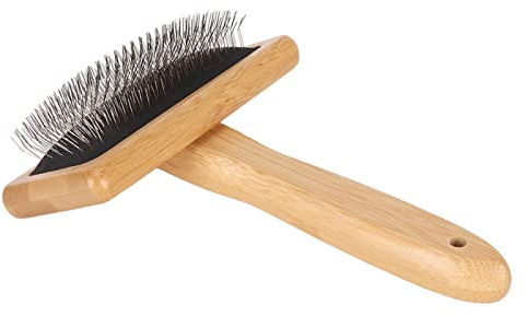 Bamboo Groom Slicker Brush with Stainless Steel Pins for Pets Slicker Fur Wool Carding Rug Comb Macrame Brush Pillows Short Hair Pet Grooming Deshedding (L)