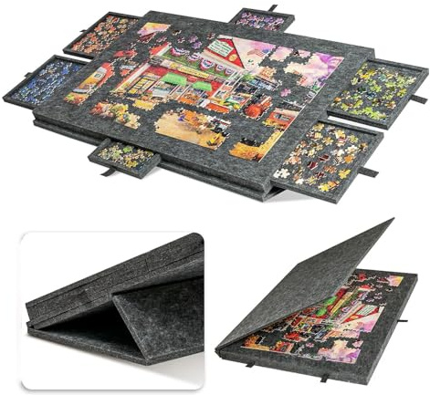 Jigsaw Puzzle Board - Folding Tilting Puzzle Table with 2-in-1 Designed Stand & Cover Lightweight Felt Storage Case with 6 Drawers for Adults and Kids Portable Jigsaw Table for Games Up to 1000 Pieces