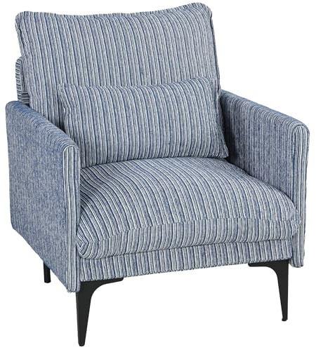 HOMCOM Poltrona Salotto Filati Multicolore Delicati, Imbottitura Spessa con Molle Insacchettate, Seduta Ampia e Profonda, Poltroncina Camera da Letto in Lino, Braccioli, Cuscino, Gambe Acciaio, Blu