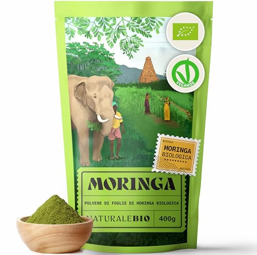 Moringa Oleifera Ecológica en Polvo - Grado Premium - de 400g. Moringa Powder Organica. Bio, Natural y Pura. Hojas Recogidas de la Planta de Moringa Oleífera. NaturaleBio