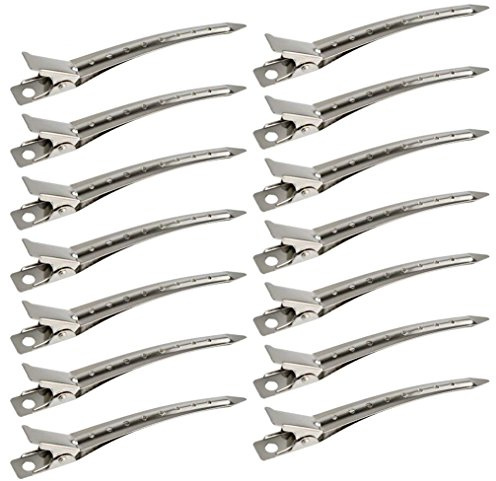 24 Packs Duck Bill Clips, Bantoye 3.5 Inches Rustproof Metal Alligator Curl Clips with Holes for Hair Styling, Hair Coloring, Silver