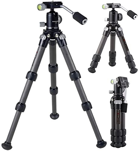 Kolfiberstativ bordsskiva kamerastativ metall ministativ med 360 graders metallkulhuvud med handtag för kamera och telefon, kompatibel med Canon, Nikon, Sony-kameror.