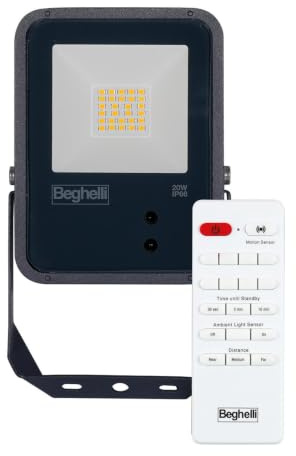 Beghelli 86169 Floodlight FL Dual Sensor Utomhusprojektorer, 20W Svart IP66 Sens 4K