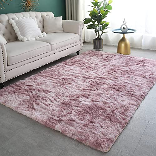 ROHATIM Hochflor Teppich Wohnzimmer Super weich Shaggy Teppich Flauschiger,Soft Area Rug Schlafzimmer Teppiche Super weich Fluffy Kindermatte Carpet(rosa lila,80 x 150 cm)