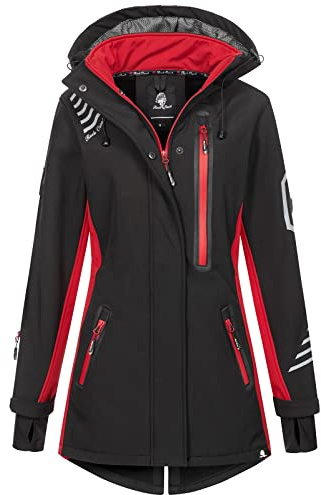 Rock Creek Damen Softshell Jacke Mantel Regenjacke Übergangsjacke Softshelljacke Damenjacke Regenmantel Outdoorjacke Kapuze D-491 Schwarz 3XL