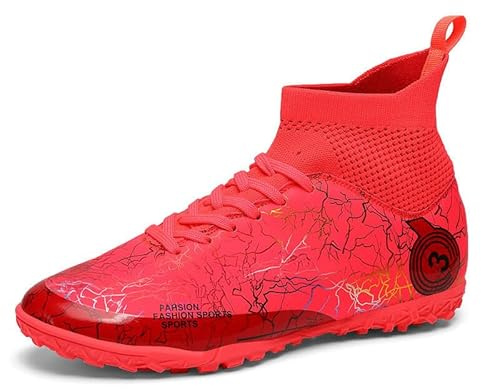 VTASQ Boys Football Boots Kids Astro Turf Trainers Junior Football Shoes Girls Soccer Shoes Indoor Outdoor Athletic Sneakers Non-Slip Sports Shoes Unisex Red UK 13