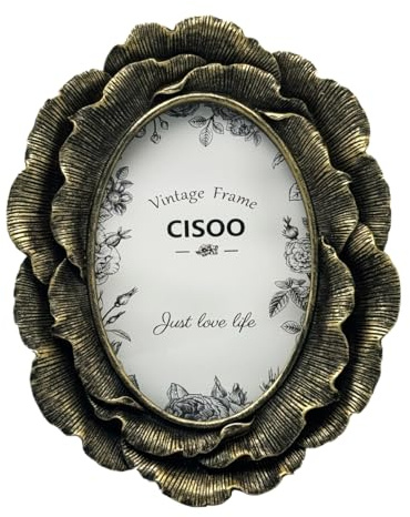 CISOO 4x6 Vintage Oval Picture Frame Black Gold Oval Photo Frame Wall Decor | 4x6 Vintage Oval Picture Frame, Black Gold Floral, Table & Wall Mount, Ornate Oval Photo Frame for Retro Home Gallery Decor