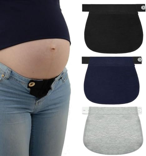 SGERUFZ 3 Pièces Extenseur Pantalon Ajustables pour Femmes Enceintes, Extension de Ceinture Réglable pour Hommes Jeans, Bandeau Grossesse