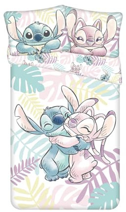 Jerry Fabrics Stitch & Angel Wendebettwäsche | Einzelbettwäsche Bettbezug 140 x 200 cm und Kissenbezug 50 x 70 cm | 100% Baumwolle | Blätter Design