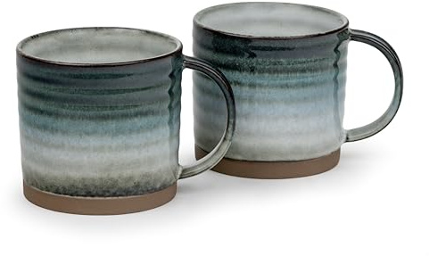 Bredemeijer Teetassen Set 2-teilig - modern gestreifte Kaffeetassen aus Keramik - Steingut-Tassen mit je 350 ml Fassungsvermögen