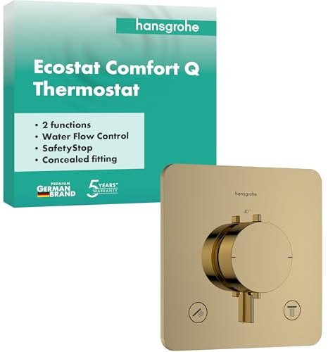 hansgrohe Ecostat Comfort Q 33713990 Thermostat de douche encastré avec verrouillage de sécurité (SafetyStop) à 40 °C, pour 2 consommateurs, finition or poli