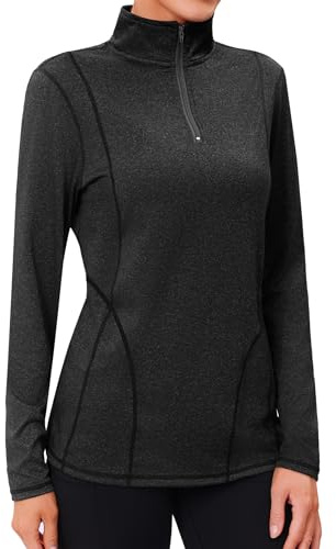 Terecey Women's Long Sleeve Tops UPF 50+ Polo Shirts 1/4 Zip Running T-Shirt Breathable Sun Protection Sports Shirt for Golf Cycling Gym Workout Tennis, Black S