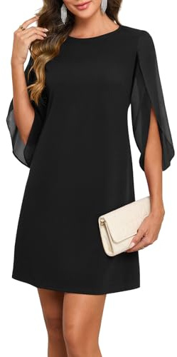 MISSJOY Women's Vintage Church Flutter Sleeve Chiffon Dress Elegant Formal Club Date Night Cocktail Party Dresses Black Large