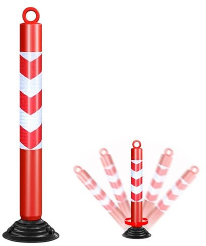 Borne de sécurité pour allée avec Base Amovible, barrière de stationnement Flexible, Poteau réfléchissant pour Trottoir, Rue, Garage, Parking (H 80 cm (31 1/2))