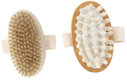 WOONEKY 2 piezas Cepillo Exfoliante de Cuerpo de Madera con Mango para Masaje y Limpieza de Seca para