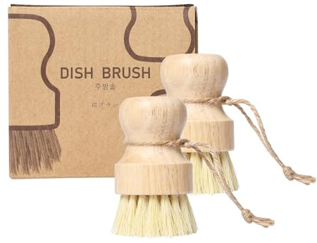 Pumwoy 2 Pezzi Spazzola per Piatti in Legno, Spazzola per Funghi con Corda Sospesa, Spazzola per Verdure, per Pentole Piatti Lavelli Verdure e Frutta (Sisal)