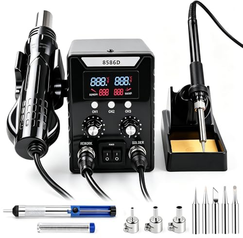 2 In 1 da 760W Set Stazione di Saldatura, Display Digitale 180-500 °C Saldatore + Pistola Ad Aria Calda 8586D, Strumento di Dissaldatura E Rilavorazione, per Riparazioni di Elettronica Domestica