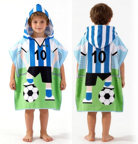 HTGWCG Poncho da bagno per bambini, calcio asciugamano da spiaggia per bambini, asciugamano con cappuccio, in microfibra, ultra morbido e assorbente, accappatoio per spiaggia, piscina, ragazzi