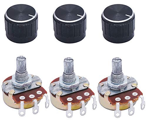 TWTADE / 3pcs wh138 500 ohm Potentiometer Single Turn Rotary Linear Variable Potentiometer +3pcs black Aluminum alloy knob