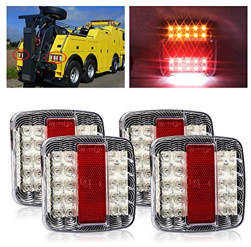 4Pcs Luces Traseras Remolque,12V Universal LED Piloto Trasero Rojo y Ámbar y Blanco 5 Funciones Freno Indicador Impermeable Placa de Matrícula Atrás para Camión/RV/Caravana/Luces Remolque Traseras