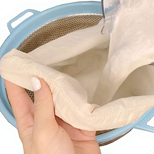 2 Pack Nut Milk Bag – XL 14” x 14” Organic Cotton Cheesecloth Bags with Drawstring | Unbleached, Reusable Strainer for Juice, Yogurt, Tea, Wine, Herbs & Soup