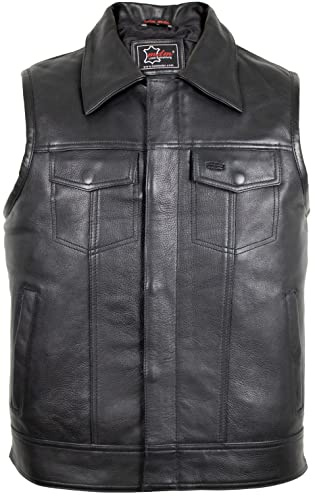 MDM Gilet da moto in pelle con colletto in vera pelle bovina, Nero , M