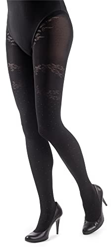 NOQ Stockings Imitation Tights Matt Semi Sheer Ladies Sexy Pantyhose Over-knee Pattern Office Date Patterned Outfit, Laurella Nero M