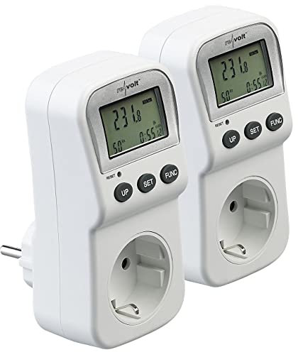 revolt Strommessgerät Digital: 2er-Set Energiekosten-Messer & Stromverbrauchs-Zähler, 2 Tarife (Energiekostenmesser Steckdosen, Verbrauchszähler für Energiekosten, Waschmaschine)