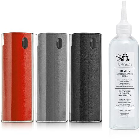 Perfekto24 Bildschirmreiniger Nachfüllflasche - Reinigungslösung für 2in1 Bildschirmreiniger - Smartphone Bildschirm Reinigungslösung - Nachfüllflasche (250ml) (Rot)