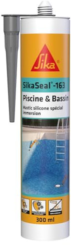 SIKA - SikaSeal 163 Piscine & Bassin, Mastic silicone spécial joint pour piscine, Idéal pour une immersion permanente, Resistant au chlore, Multi-support, 300ml Gris (Sikasil Pool)
