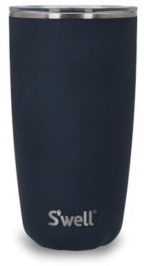 S'well Tumbler with Lid, 530ml, Azurite, Vacuum-Insulated Travel Cup with Pop-On Lid, for Hot and Cold Beverages, On-the-Go up to 12h Cold/4h Hot, Blue