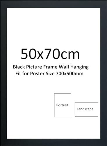 DECORO 50x70cm Black Poster Frame - 500 x 700mm Wooden Frames - Large Black Picture Frames - Perfect For Jigsaw puzzles Black Frame