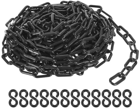 PATIKIL Plastkedjor, 50 fot, säkerhetskedjor, svarta, höjd 0,31 tum/8 mm, med 12 svarta plastkrokar för barriärer