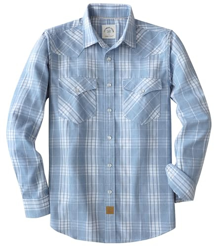 Dubinik® 6 oz Chemise Flanelle Homme Chemise Homme Manches Longues Chemise Fermeture à Pression Vintage Western Cowboy Casual Bleu et Blanc L