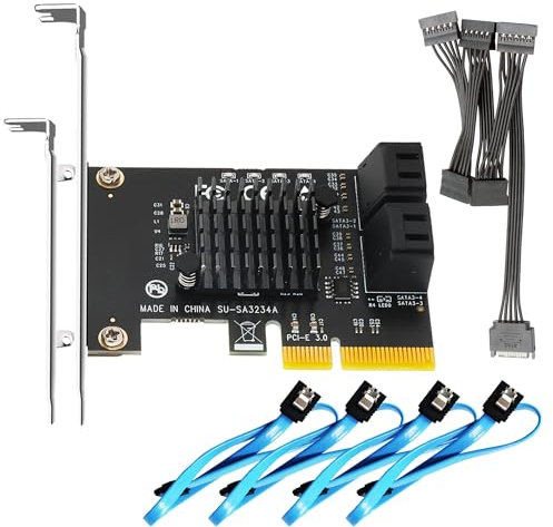 GLOTRENDS SA3234-C 4-Port PCIe X4 SATA Erweiterungskarte mit SATA- und Stromkabeln, kompatibel mit Windows, Linux, Mac OS, NAS