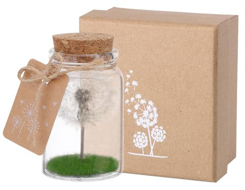 JIZZU Real Dandelion in a Glass with Gift Box, Eternal Dandelion Light Decoration for Birthday, Led String Light Gift for Women, Romantic Gifts for Girlfriend Birthday, Mother's Day Gifts for Mum