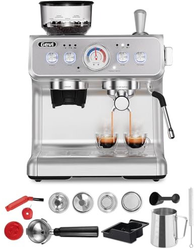 Gevi 2025 Upgrade Siebträger Kaffeemaschine mit Integrierter Kaffeemühle，Dual Boiler Professionelle Espressomaschine，30 Mahlgrade, 20 Bar, 2.8L Wassertank, Edelstahl Barista Kaffeemaschine