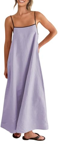 Shy Velvet Women's 2026 Summer Linen Maxi Dress Contrast Spaghetti Strap Dress Backless Casual Party Beach Dresses, Pastel Purple, XL