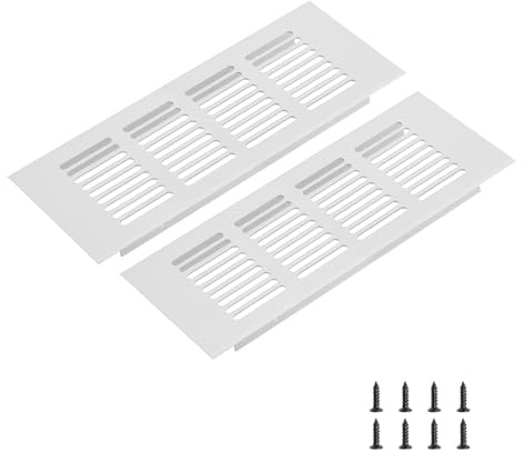 sourcing map Rectangle Ventilation Grille 200x80mm/8x3 Silver Tone | Aluminum Alloy Mesh,Air Vent Cover,Louvered Ventilation Cover,with Mounting Screws for Cabinet Shoe Closet