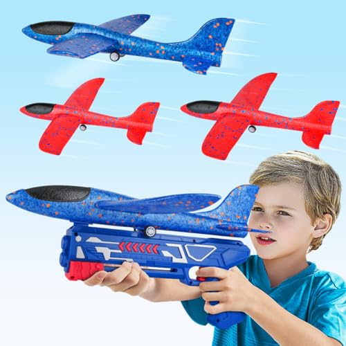 Aereo Polistirolo con Pistola Catapulta, Aeroplano Giocattolo Schiuma Giochi Bambini Bimbi 3 4 5 6 7 8 9 10 Anni Regalo Natale Compleanno Gioco Giardino Esterno All'aperto Montessori Interattivi