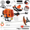 feneihe Garden Strimmer,Cordless Lawnmower and Strimmer Set,52cc Petrol Strimmer,5 in 1 Lawn Mower,2-Stroke Brush Cutter,Handheld Chainsaw Hedge Pruner for Garden Weeds Flower Trees Orange
