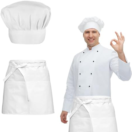 BDHYYM Kockmössa förklädeset, justerbart kockmössa haklappsförkläde, kockdräkt, andningsbart bakförkläde, högt kockförkläde för män och kvinnor, för bagare, kök, hem, restauranger, hotell