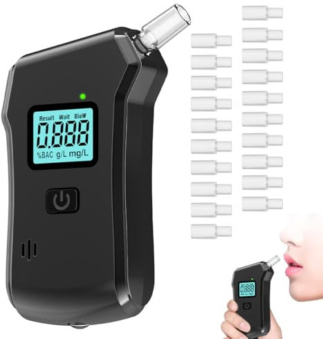 WUSJCOF Testeur portable avec 20 embouts buccaux, testeur de haute précision avec affichage numérique, adapté à un usage domestique ou en fête