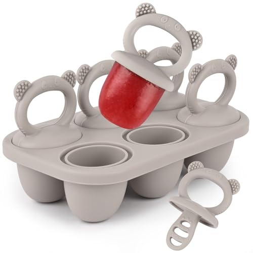 WMKGG Baby Popsicle Molds, Breastmilk Popsicle Molds for Teething Relief with Sticks, Baby Food Freezer Tray, Storage Container for Homemade Food(Grey)