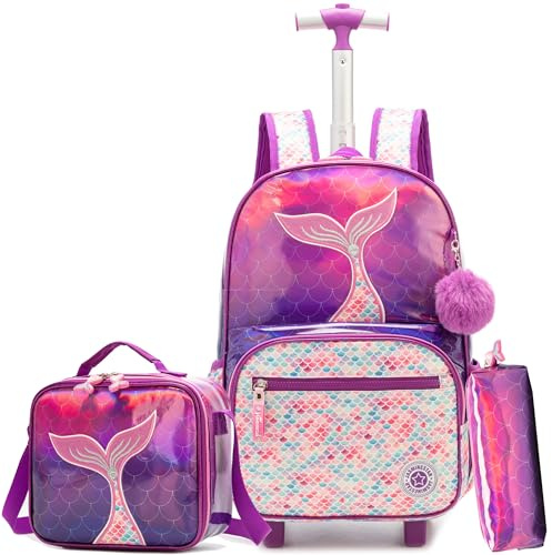 HTgroce Cartable a Roulette Fille cm1 Sac Dos Roulettes Pour Filles Cartable Primaire Rentree Scolaire