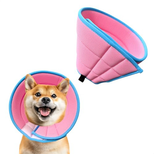 Halskrause Hund Hundekragen Leckschutz Verstellbarer Halskrausen für Hunde nach Operationen Leckschutz Gegen Belecken und BeißEn,Leicht Atmungsaktiv Halsband für Hunde & Katzen(M,Rosa)