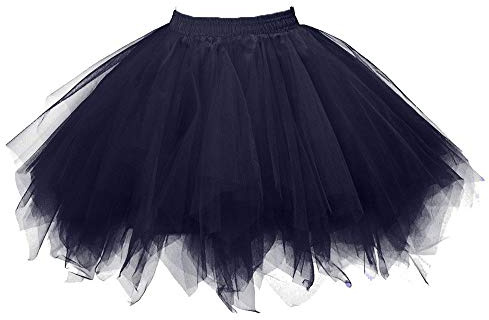 Gonna tutù in tulle, da donna, per feste a vita alta, gonna in tulle, vintage, multistrato, gonna a bolla, da donna, corta, per feste, Nero , XL