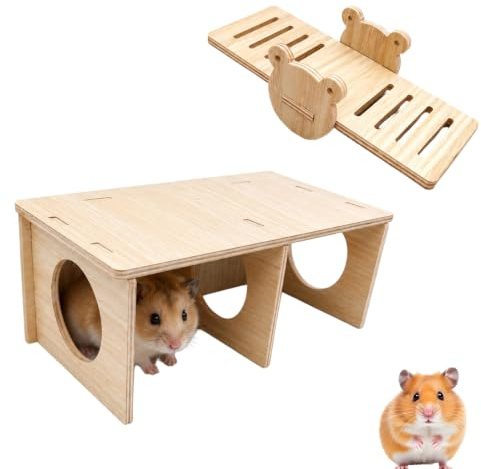 2 Pack Hamster Platform Cage Accessories Hamster Accessories Wooden Hideout With Teeter Totter Seesaw For Small Pet Cage Enrichment