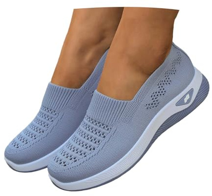 Baskets pour femme pour diabétiques - Légères et respirantes - Orthopédiques - Chaussures de marche plates - Pieds larges - Confortables - Chaussures de sport d'extérieur à enfiler - Maille